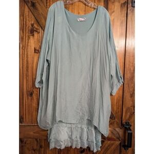 Tina Stephens Italy Silk Ruffle Hem Tunic Top Light Blue OS 2862-06